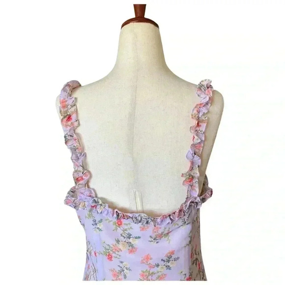 Lovers + Friends Sun Room Button Ruffle Midi Dress Pirple Lilac Size Small - Picture 4 of 8
